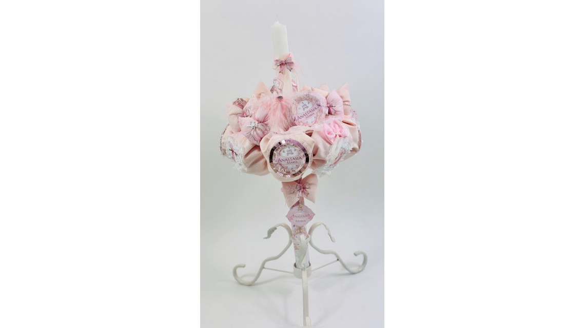 Princess Pink Lumânare de botez unicat din dantelă franțuzească 3